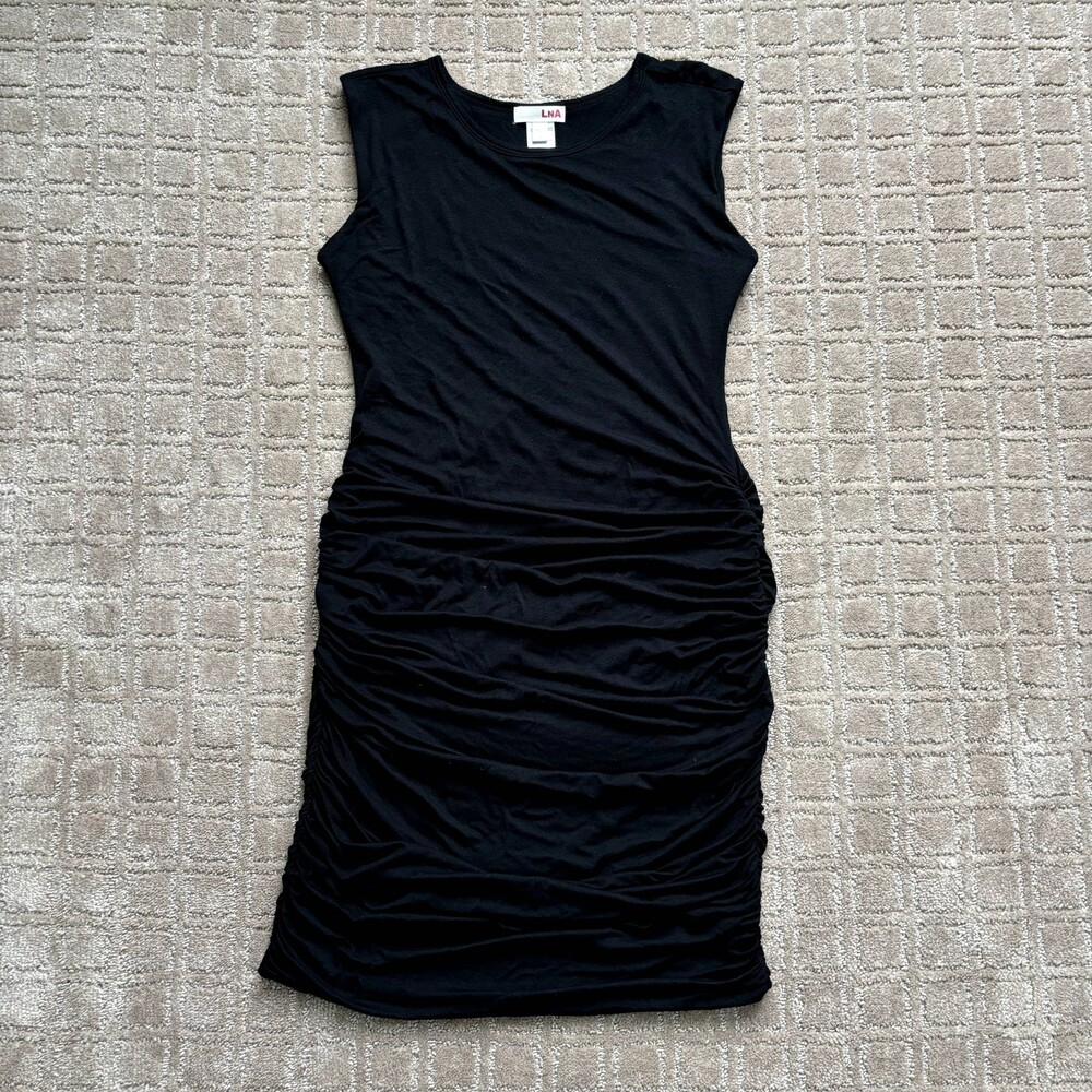 LNA Revolve Ruched Sleeveless Mini Dress Women's M Black Y2K Sleeveless *Flaw*